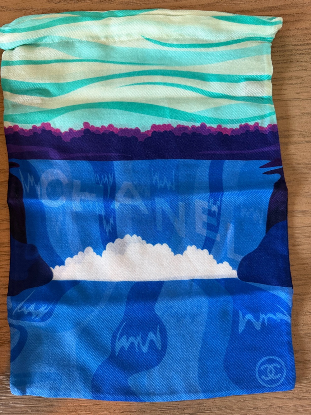 NWT Authentic CHANEL 2018 18S Runway Turquoise Blue Wave Pareo Sarong Scarf - Picture 4 of 9